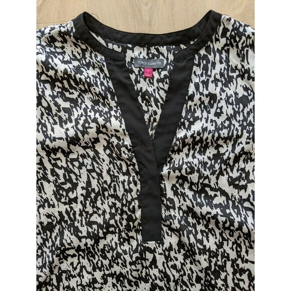Vince Camuto Long Sleeve Silky Blouse Black & White Womens Small - Picture 5 of 11